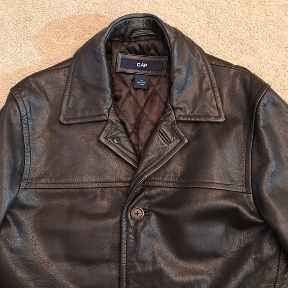 Gap Brown Leather Jacket Coat Adult Size Small Insulated Quilted Lining Mens - Picture 2 of 13